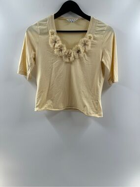 Cabi Yellow Floral V Neck Top – Women’s XS